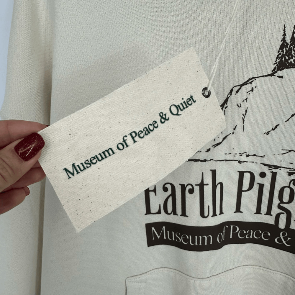 Museum of Peace and Quit Earth Pilgrim Mens L Graphic Hoodie Casual Gorpcore - Picture 8 of 13